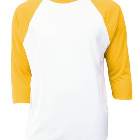 Soffee Adult Baseball Shirt White with Gold Sleeve XXL