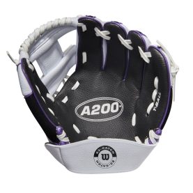 Wilson A200 10 Inch EZ Catch Baseball Glove White/Black/Purple - Regular